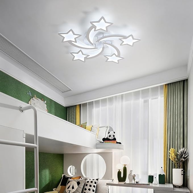 Kidsroom Light Fixtures, Acrylic Modern LED Ceiling Light, Star Creative Meteor Shape Flush Mount Ceiling Lamp for Kids Room, Bedroom, Living Room (5 Stars(6500K Cool White))