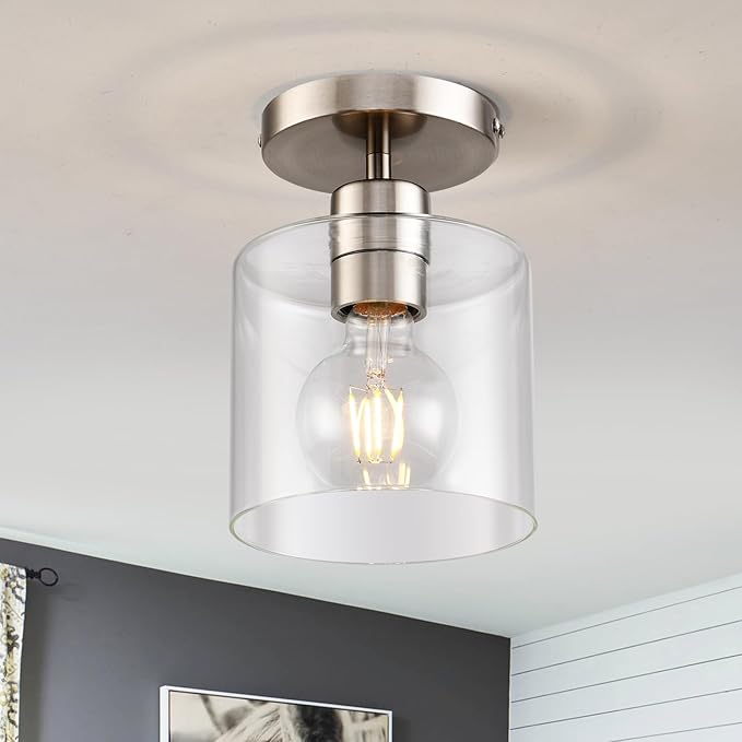 Brushed Nickel Semi Flush Mount Ceiling Light,Modern Ceiling Light Fixture for Closet Hallway Entryway Fixture Brushed Nickel Finish 1 Pack