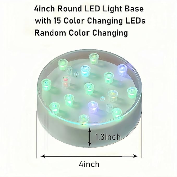 Simplelight 4 Inch Multicolor LED Light Base- Perfect for Glass Art, Ideal Led Display for Vases, Centerpieces-AA Batteries Included (4inch LED Vase Base Light, Color Changing), Set of 4