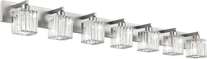 Aipsun Brushed Nickel Bathroom Light Fixtures Crystal Vanity Lighting Fixture Modern Bathroom Vanity Light 7 Light (Exclude Bulb)