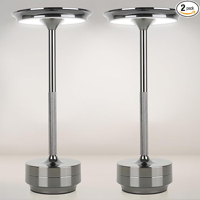 2-Pack Cordless Table Lamp Rechargeable 5000mAh, 3-Color Stepless Dimming Touch Sensor, Portable LED Desk Light for Bedroom, Nightstand, Camping, Patio (2-Pack Pearl Black)