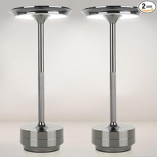 2-Pack Cordless Table Lamp Rechargeable 5000mAh, 3-Color Stepless Dimming Touch Sensor, Portable LED Desk Light for Bedroom, Nightstand, Camping, Patio (2-Pack Pearl Black)