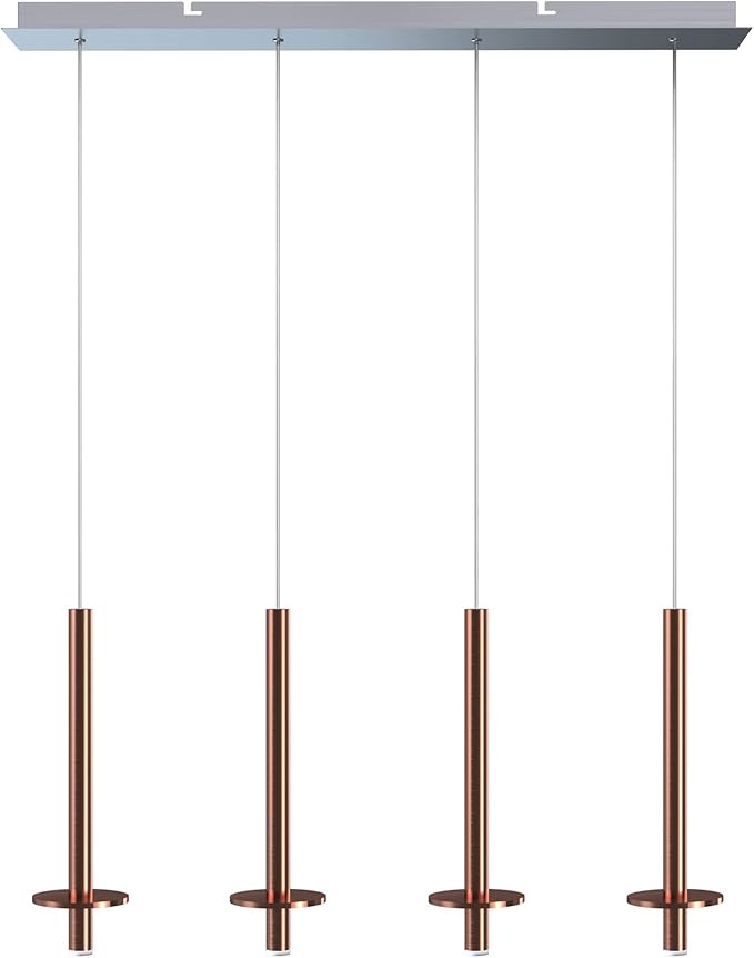 Draco 4 Pendant Lighting Copper – LED Hanging Light Fixture for Kitchen Island, Bar, Foyer – Equilateral Cluster of Mini Metal Rod Pipe Tube Cylinders – Dimmable, Adjustable Wire, Lamp Bulb Included
