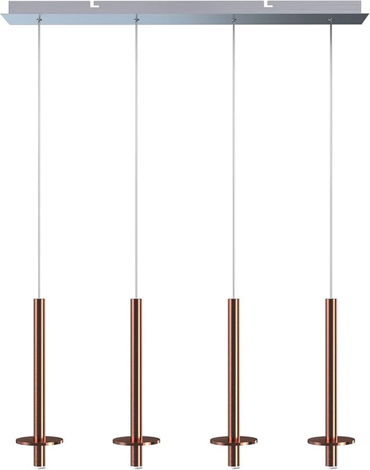 Draco 4 Pendant Lighting Copper – LED Hanging Light Fixture for Kitchen Island, Bar, Foyer – Equilateral Cluster of Mini Metal Rod Pipe Tube Cylinders – Dimmable, Adjustable Wire, Lamp Bulb Included