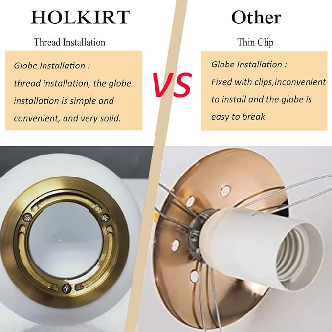 HOLKIRT Modern Light Fixture,Mid Century Semi Flush Mount Ceiling Light,Kitchen Light Fixtures Hallway Light Fixtures Ceiling,Brass Globe Ceiling Light Bedroom with Opal Glass 7Inch/18CM