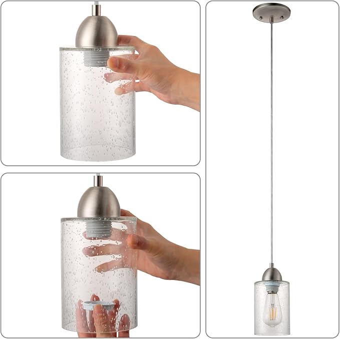Brushed Nickel Pendant Light Kit, Mini Pendant Lighting for Kitchen Island, DIY Make Modern & Industrial & Farmhouse Hanging Lights, Adjustable Height, 1 Pack（Shade and Bulb Not Included）