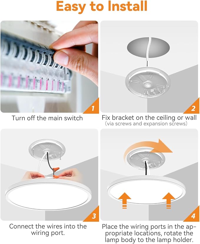 slochi 4PACK LED Flush Mount Ceiling Light Fixture, 12Inch 28W LED Light, Dimmable & 3000K/4500K/6000K 3 Color Adjustable Round Light 3200LM Low Profile Ceiling Light Fixtures for Kitchen Bedroom