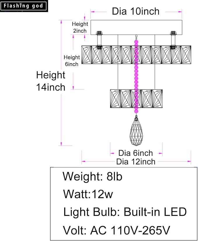 Flashing God 12" Modern Crystal Chandeliers Flush Mount Ceiling Light Black Chandelier for Hallway LED Dimmable Mini Chandelier for Dining Room Living Room Bedroom