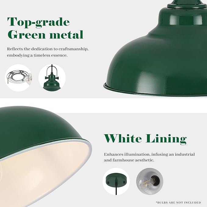 Green Pendant Lights Kitchen Island 2 Pack, Dome Pendant Light, Farmhouse Pendant Light Fixtures (11.41" W), Island Pendant Light for Kitchen, Restaurants, Cafes