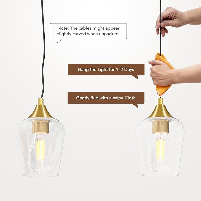 VONLUCE Pendant Lights Kitchen Island, Brushed Gold Pendant Light Fixtures with E26 Base & Adjustable Cable, Modern Pendant Lighting with Glass Shade for Living Room Bedroom Hallway, 5-Light