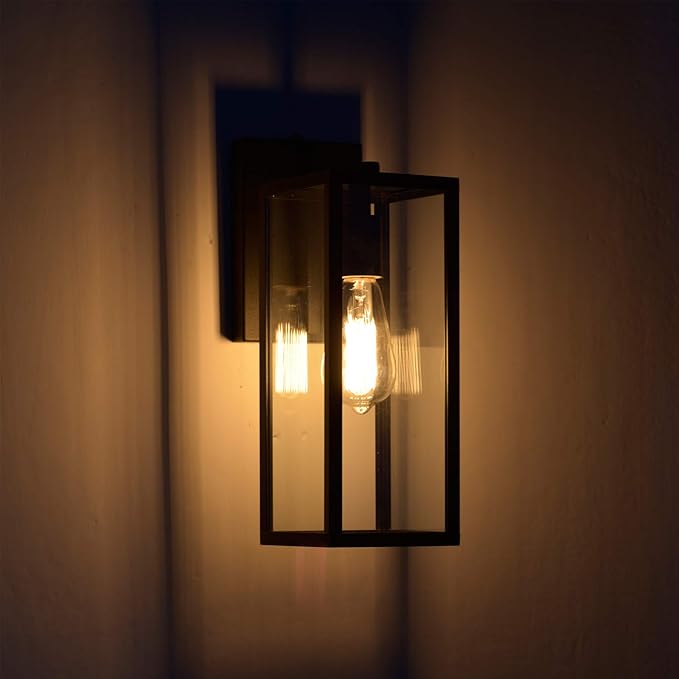 MICSIU Black Outdoor Wall Light Fixture 2 Pack, 13.75" Modern Farmhouse Exterior Wall Sconce with Clear Glass, Anti-Rust Outside Porch Lights for House Garage Patio, E26 Base 100W Max, ETL Listed