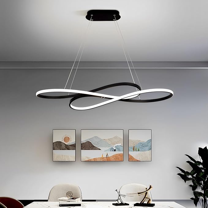 LED Chandelier,39.4inch Modern Led Pendant Light with Remote,Dimmable Black Chandelier for Dining Room,Adjustable Height 45W Aluminium Contemporary Ceiling Hanging Light Fixture for Kitchen
