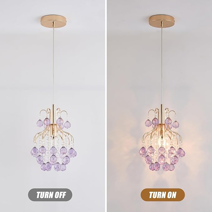 Surpars House Elegant Mini Chandelier Crystal Pendant Light,Purple (Flush Mount Type)