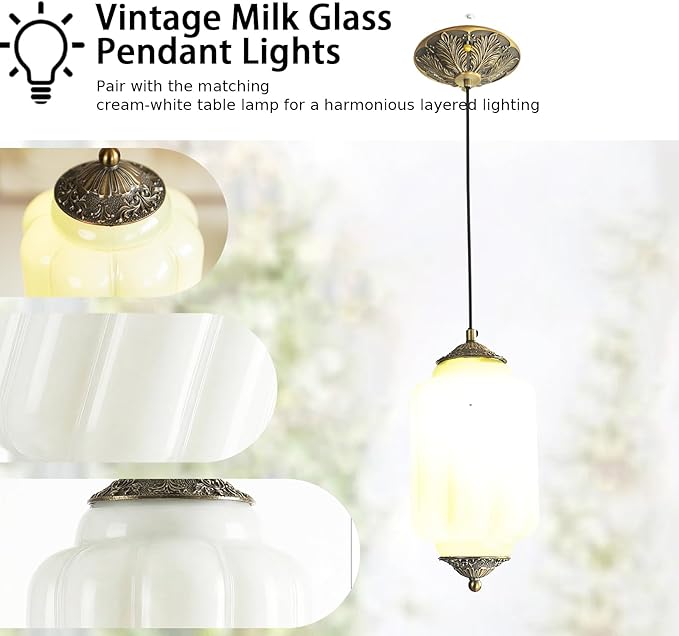 Vintage Milk Glass Pendant Lights Kitchen, Brass color Glass Ceiling Light Fixture, Retro Industrial Pendant Lighting for Dining Room, Kitchen,, Entryway, Hallway (Gold metal + white glass., 5.5in)