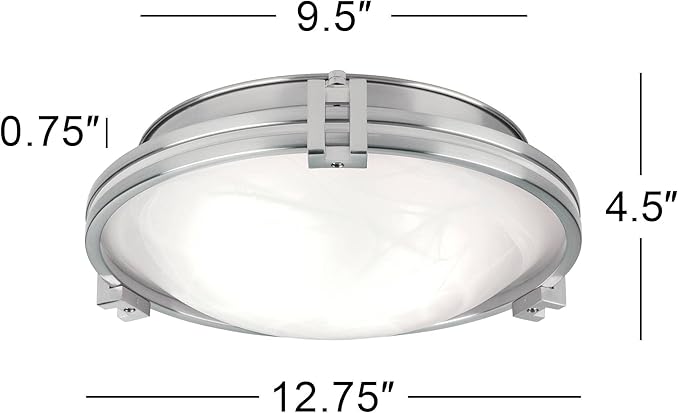 Possini Euro Design Deco Modern Close to Ceiling Light Flush Mount Fixture 12 3/4" Wide Brushed Nickel Marbleized Glass Bowl Shade for Bedroom Hallway Living Room Dining Room Bathroom Kitchen