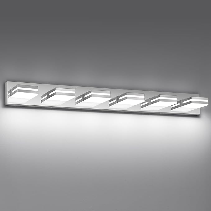 Modern LED Bathroom Lights Fixtures 6-Light,Stainless Steel Chrome Acrylic Wall Lighting,Vanity Lights for Bathroom Over Mirror 6000k 41in