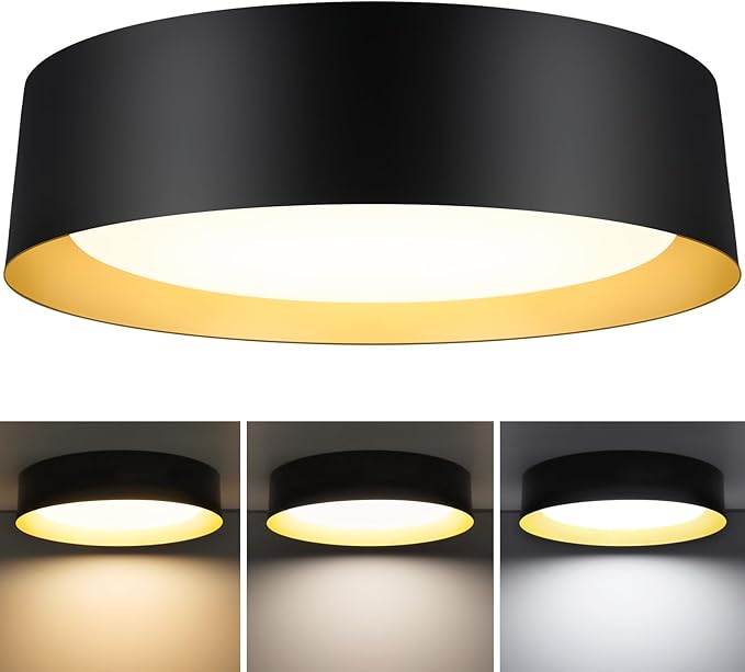 BrightHome 16in Flush Mount LED Ceiling Light, 30W(300W Equiv) 3000LM, 3 Colors 3000K 4000K 5000K, Dimmable Black and Gold Modern Flush Mount Light for Bedroom, Bathroom, Hallway, Kitchen