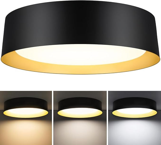 BrightHome 16in Flush Mount LED Ceiling Light, 30W(300W Equiv) 3000LM, 3 Colors 3000K 4000K 5000K, Dimmable Black and Gold Modern Flush Mount Light for Bedroom, Bathroom, Hallway, Kitchen