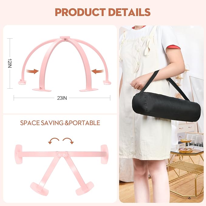SLYFTE Professional Large Half Moon LED Light for Nail Desk with Phone Holder, Foldable Arch Light for Nail Techs Perfect for Manicure Handicraft Lighting Lamp (Pink, Large)