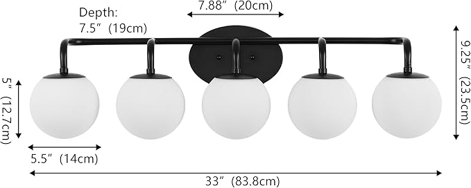JONATHAN Y 33" Black Modern Globe Wall Sconce Vanity Light for Bathroom, White Frosted Glass Shade, Midcentury Parisian Bistro Wall Lamp, LED Bulb Included (JYL3559B)