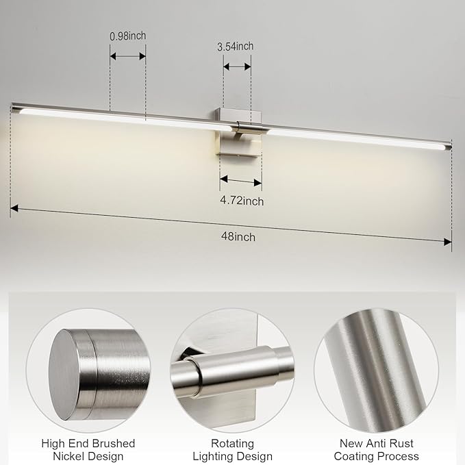 Sand Nickel 48 inch Vanity Light for Bathroom Over Mirror LED Vanity Lights Fixtures 4000K Morden Bathroom Sconce Picture Lights for Paintings (Horizontal & Vertical)