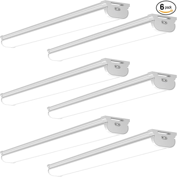 Barrina LED Shop Lights 4FT, 5000K Daylight White, 45W, 5000LM, Hidden Wiring, Linkable 4FT Light Fixture Cord with ON/Off, Frosted Cover, LED Ceiling Light for Workshop, Garage, Kitchen, 6 Packs