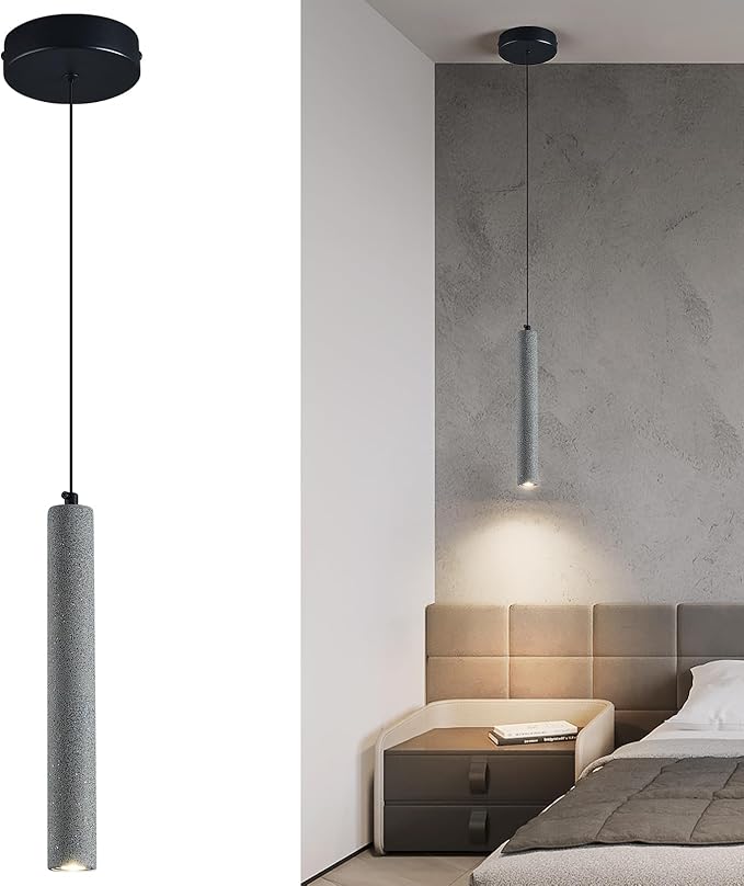 Concrete ﻿Linear Black Pendant Light,Modern Industrial Hanging Cement Pendant Lighting Fixture for Kitchen Island Dinning Room Bedroom Bedside Table Pendant Lights(1-Pack)