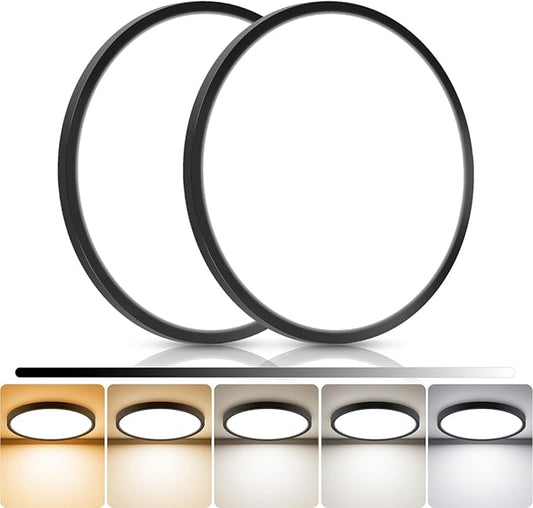 libtit 2Pack 13inch LED Flush Mount Ceiling Light, Dimmable & 5Color Temperatures (3000K-6500K), 24W Round Slim Black Light Fixture for Bedroom Livingroom Garage Kitchen