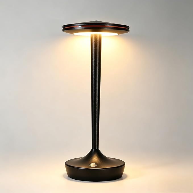 YHT CordlessTable Lamps Rechargeable, 6000mAh Battery Portable LED Touch Led Table Lamp, 3-Color Stepless Dimming & Memory Function, for Outdoor, Dinning, Patio, Restaurant, Kitchen (Black)