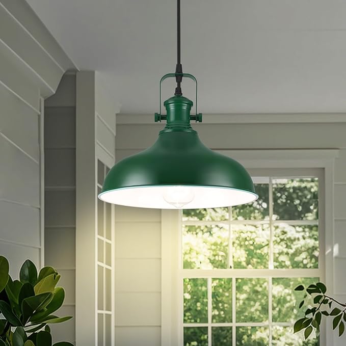 Green Pendant Light, 11.4" Farmhouse Pendant Lights Kitchen Island, Industrial Pendant Lights for Kitchen Island, Dining Room, Cafe, 3 Pack