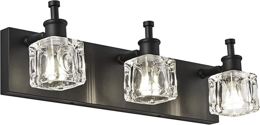 PRESDE Black Crystal Bathroom Lights Fixtures Over Mirror Modern 3 Light Vanity Lighting Bathroom Wall Light Fixtures