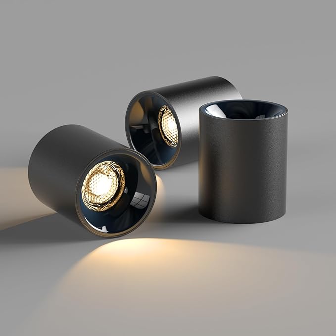 24W LED Dimmable Black Ceiling Spot Light 4.92'' Aluminum CRI90 3000KCylinder Spotlight Indoor Modern Minimalist Focus Black Ceiling Down Light Fixture for Living Room Hallway Foyer 3 Pack