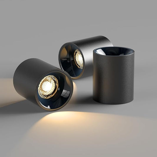 24W LED Dimmable Black Ceiling Spot Light 4.92'' Aluminum CRI90 3000KCylinder Spotlight Indoor Modern Minimalist Focus Black Ceiling Down Light Fixture for Living Room Hallway Foyer 3 Pack