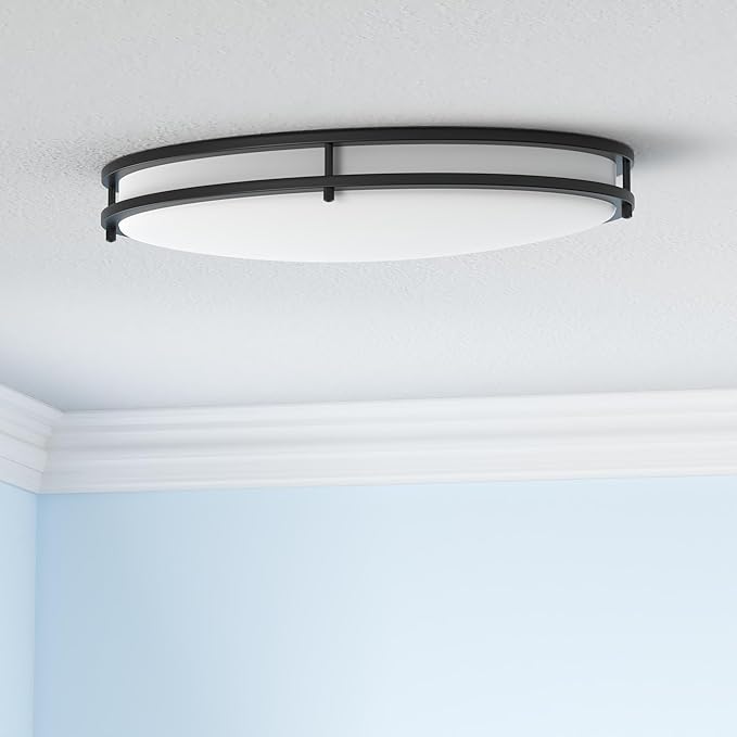 ASD LED 24" Oval Flush Mount Lighting, Close to Ceiling Light Fixture | 5CCT, Dimmable, ETL Listed | 38W 3289LM 2700-5000K 120V | Low Profile Double Ring Lamp | Black