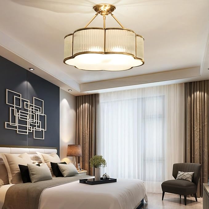 Modern Semi-Flush Ceiling Light Fixture,Decorative Floral Flush Mount Chandelier,Flower Shaped Glass Ceiling Lamp,Close Ceiling Light Fixture for Bedroom Living Room Dining Room