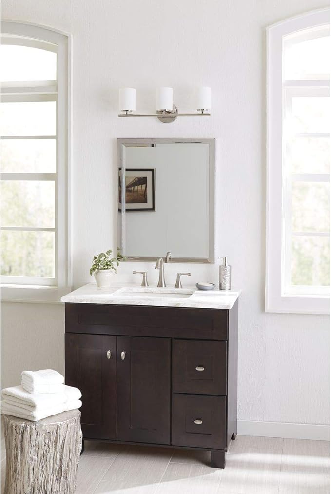 Progress Lighting 3-Light Etched Glass Modern Bath Vanity Light, Replay Collection , Indoor, P2159-104, Polished Nickel
