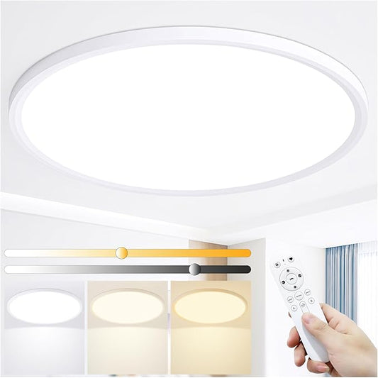 24 Inch LED Flush Mount Ceiling Light,56W Ultra-Thin Modern Round Light Fixture with Remote,Dimmable 3000K-6000K,White,5600LM,Memory & Night Light Mode for Bedroom, Kitchen,Living Room