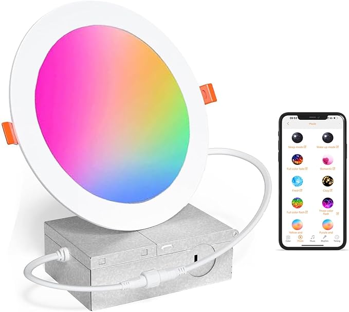 10 Pack LED Recessed Lighting 6 inch, RGBCW Recessed Ceiling Lights Compitable with Alexa, 2700K-6000K Dimmable 1350LM LED Recessed Lights with Junction Box, 16 Million Colors, Timer