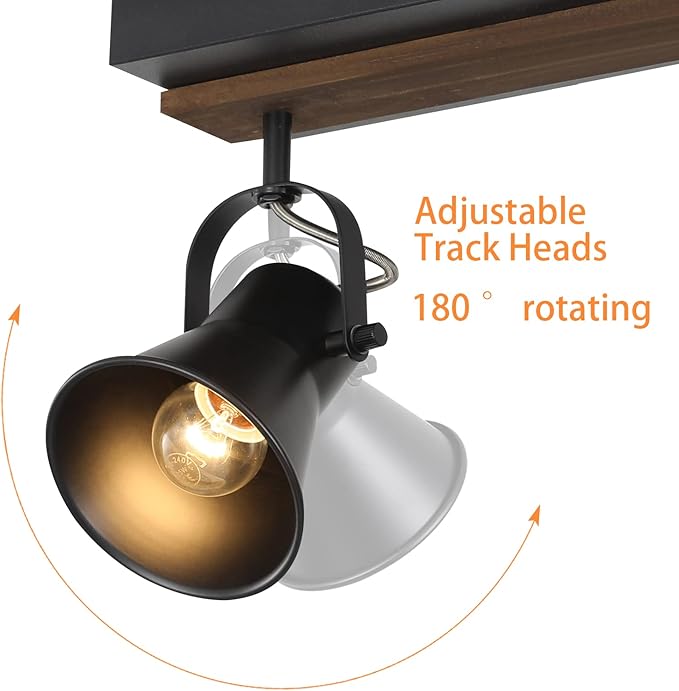 SEEBLEN 4-Light Kitchen Light Fixtures - Adjustable Ceiling/Wall Mount Spotlight, Industrial Black Track Lighting for Living Room, Dining Room, Hallway, Bathroom