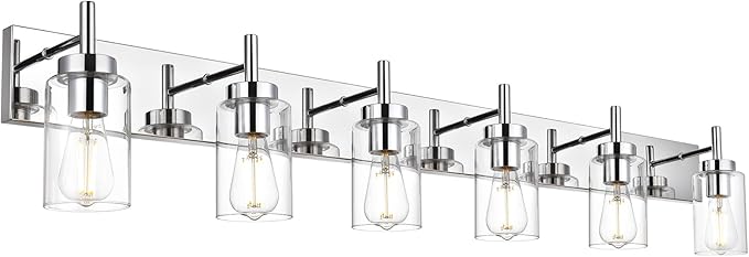 VINLUZ Bathroom Vanity Light Chrome Finished Vintage Wall Lighting Fixtures with Clear Glass Shade Modern Sconces Wall Light for Bedroom Hallway (Patent No.: US D958,438 S)