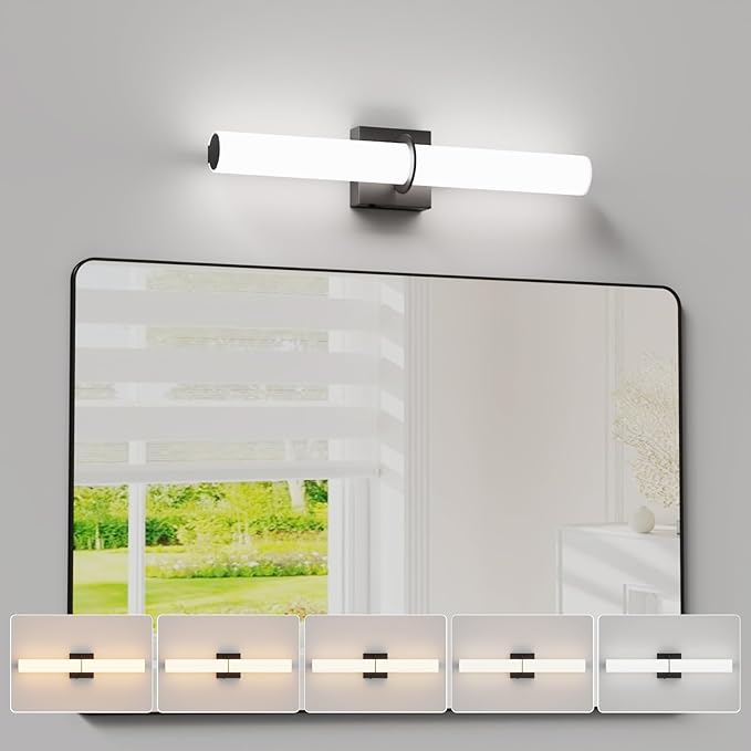 24 Inch 30W Led Bathroom Vanity Light,3000K-6000K Dimmable Vanity Lighting Fixtures with White Acrylic Lampshade,Indoor Hardwired Wall Light Over Mirror for Mirror Restroom(Black,1 Pack)