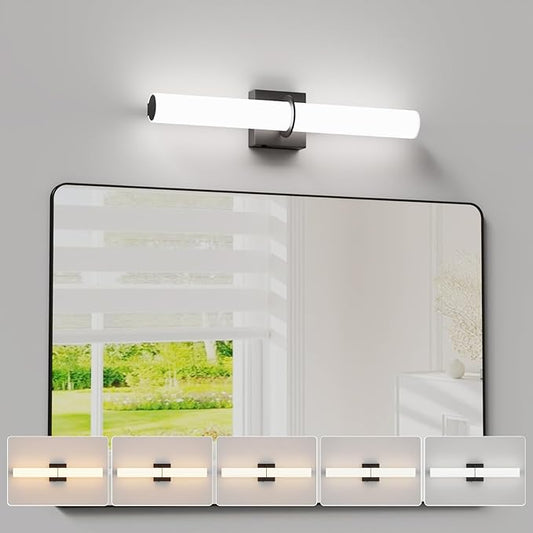 24 Inch 30W Led Bathroom Vanity Light,3000K-6000K Dimmable Vanity Lighting Fixtures with White Acrylic Lampshade,Indoor Hardwired Wall Light Over Mirror for Mirror Restroom(Black,1 Pack)