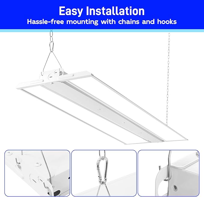 hykolity 4 Pack 4FT 250W LED Linear High Bay Shop Light, 33750LM 135LM/W, 100-277V, 0-10V Dim, 5000K Daylight Linear Hanging Light for Warehouse Workshops