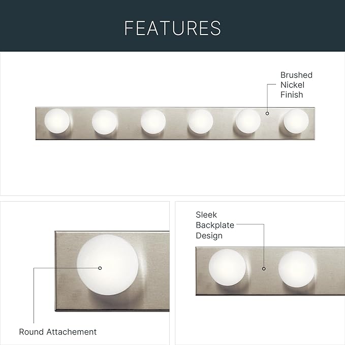 Kichler 36" Bath Bar Vanity Light in Brushed Nickel, 6-Light Traditional Bathroom Light, (36" L x 4.25" H), 626NI