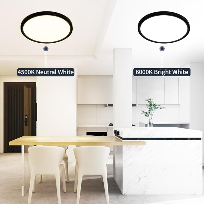 20 Inch Flush Mount Ceiling Light, 40W Dimmable LED Fixture 4000LM, 3000K/4500K/6000K Adjustable, Round Ceiling Lamp for Bedroom, Kitchen, Living Room, Dining Room, Bathroom, Black