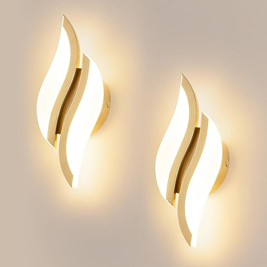 CANEOE Modern LED Wall Sconce 6000K Black Indoor Wall Light Fixtures Acrylic Wall Sconce Lighting for Living Room Bedroom Bedside Bathroom Hallway Stairway Wall Lamp (Gold, 2 Packs, 3000K)