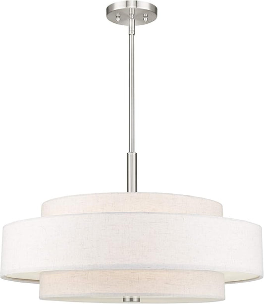 Livex Lighting Fabric Shade 52138-91 Meridian 5 Light Brushed Nickel Pendant