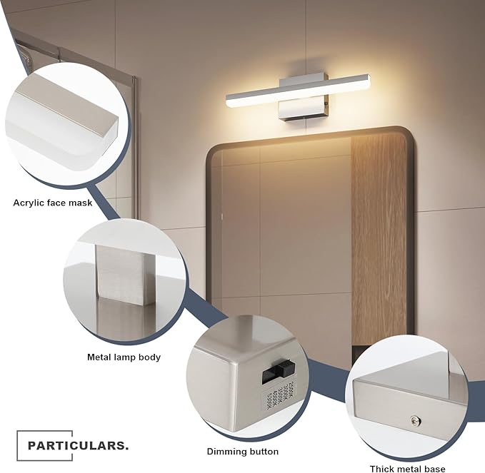 LED Modern Bathroom Light Fixtures 12W Brushed Nickel Vanity Lights Bar 5CCT Dimmable ixture Over Mirror Vanity Light for Bathroom Lighting 15.7 inch ETL Certificated