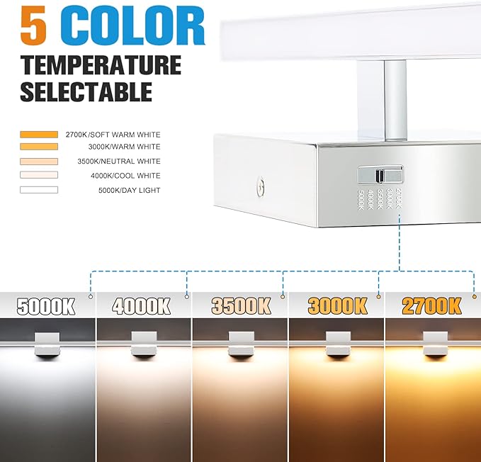 VOLISUN Modern Bathroom Vanity Light 31.5 inch, 18W Dimmable 5CCT Led Bathroom Light Fixture Over Mirror, Chrome Bar Wall Lights for Bathrooms Mirror Cabinets Bedroom-ETL Certificated