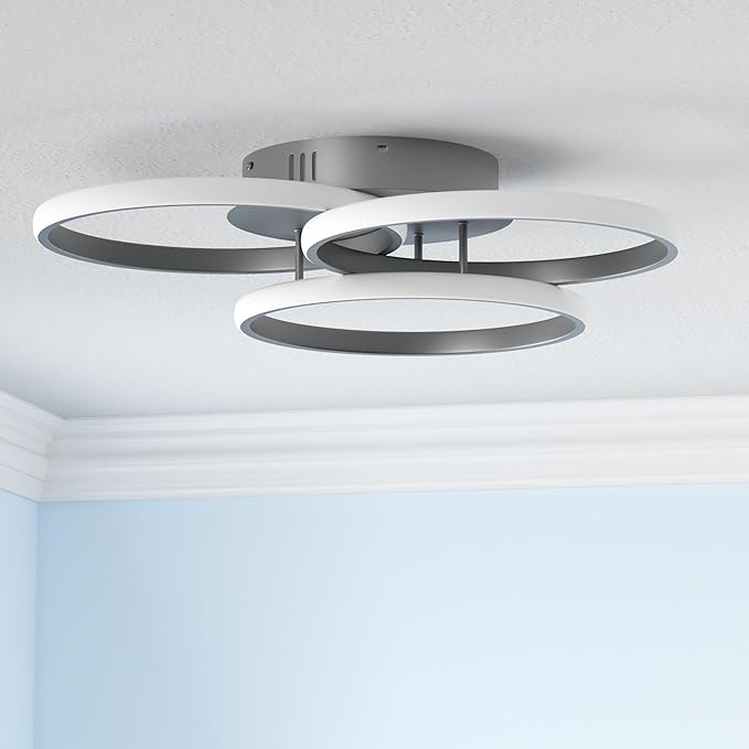 Led Ceiling Light Fixtures, Dimmable Modern Led Ceiling Light with Remote Control, 3000K-6500K Flush Mount Ceiling Light for Bedroom Living Room Dining Room Kitchen (Chrome)
